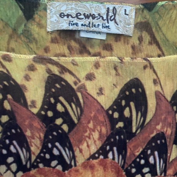 ONE WORLD live and let live Multicolor Mandala Boho Hippie Festival Print Blouse - Picture 5 of 8